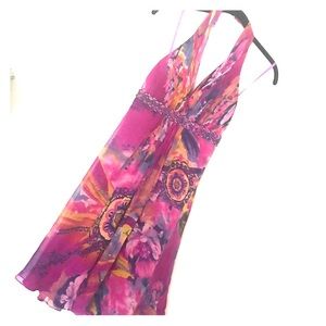 Cache Beaded Halter Flowy Dress Size 2 NWT